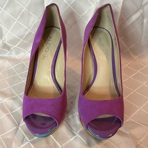 Aldo Purple Suede Platform Heels, size 40